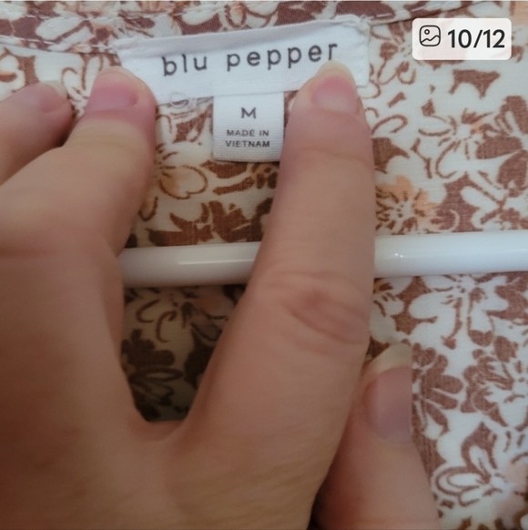 Blu Pepper Ruffled Tan and Cream Floral Cottage Prairie Dress Size Medium - Picture 10 of 12